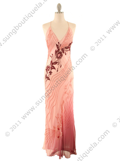 5514 Blush Silk Beaded Dress - Blush, Front View Medium
