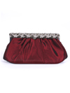 M40007 Wine Satin Evening Bag with Rhinestone Frame - Wine, Front View Thumbnail