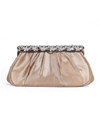 M40007 Taupe Satin Evening Bag with Rhinestone Frame - Taupe, Front View Thumbnail