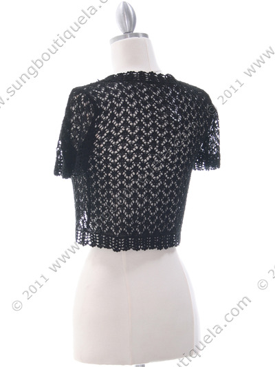 SB1801 Black Crochet Bolero Jacket - Black, Back View Medium