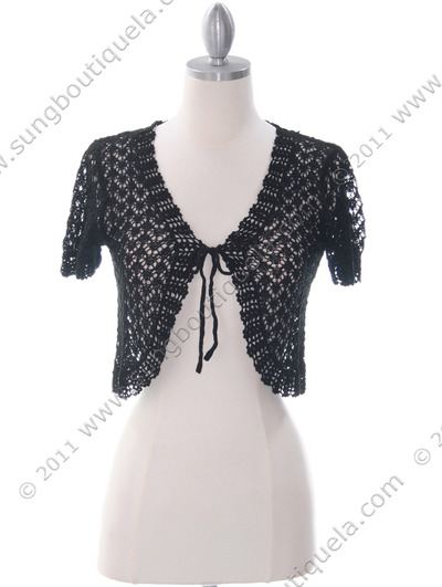 SB1801 Black Crochet Bolero Jacket - Black, Front View Medium