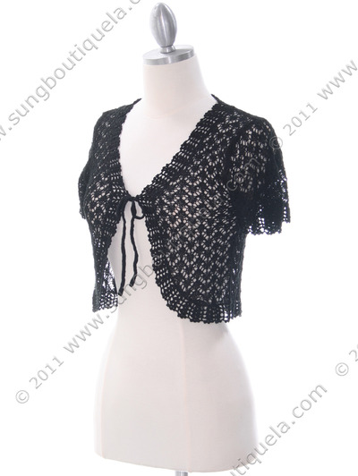 SB1801 Black Crochet Bolero Jacket - Black, Alt View Medium