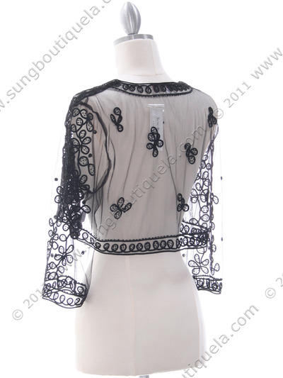SB1802 Black Embroidery Lace Bolero Jacket - Black, Back View Medium