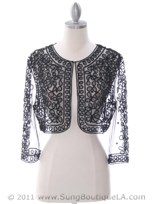 SB1802 Black Embroidery Lace Bolero Jacket, Black