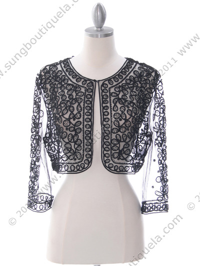 SB1802 Black Embroidery Lace Bolero Jacket - Black, Front View Medium