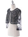 SB1802 Black Embroidery Lace Bolero Jacket - Black, Alt View Thumbnail