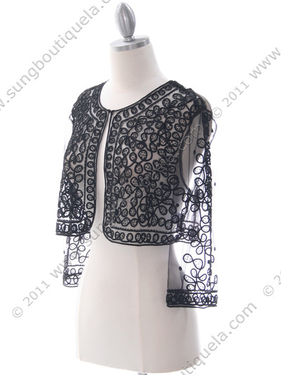 SB1802 Black Embroidery Lace Bolero Jacket - Black, Alt View Medium