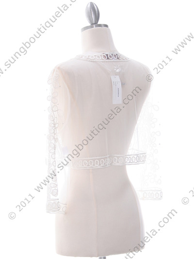 SB1802 White Embroidery Lace Bolero Jacket - White, Back View Medium
