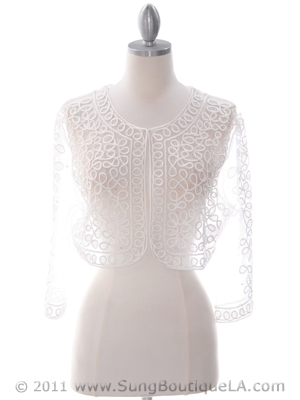SB1802 White Embroidery Lace Bolero Jacket, White