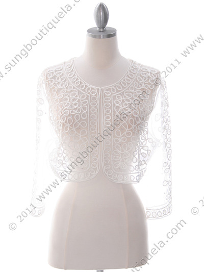 SB1802 White Embroidery Lace Bolero Jacket - White, Front View Medium