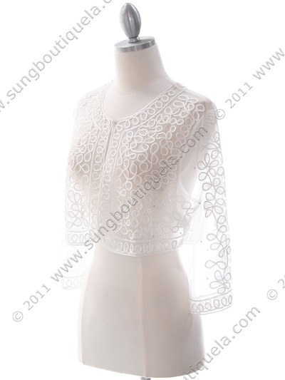 SB1802 White Embroidery Lace Bolero Jacket - White, Alt View Medium