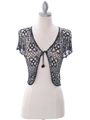 SB1800 Black Crochet Bolero Jacket with Beads - Black, Front View Thumbnail