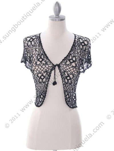SB1800 Black Crochet Bolero Jacket with Beads - Black, Front View Medium