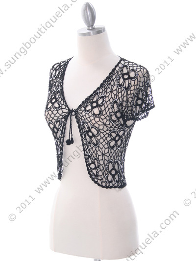 SB1800 Black Crochet Bolero Jacket with Beads - Black, Alt View Medium