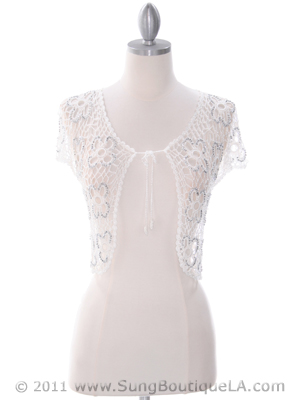 SB1800 White Crochet Bolero Jacket with Beads, White