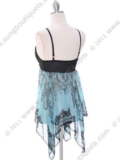 TP114 Black Blue Print Top - Black Blue, Back View Medium
