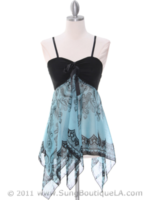 TP114 Black Blue Print Top, Black Blue