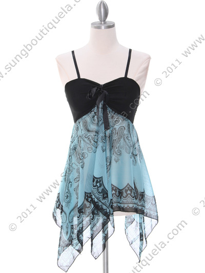 TP114 Black Blue Print Top - Black Blue, Front View Medium