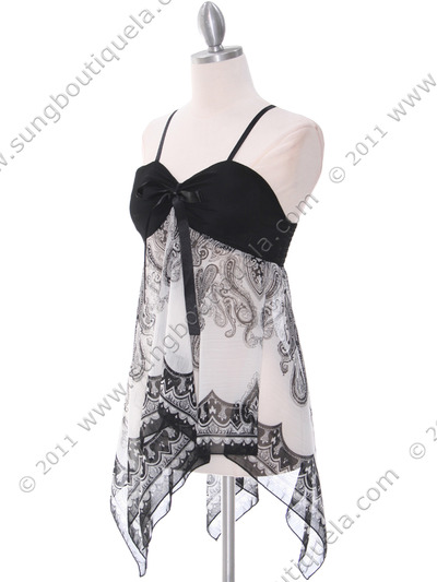 TP114 Black White Print Top - Black White, Alt View Medium