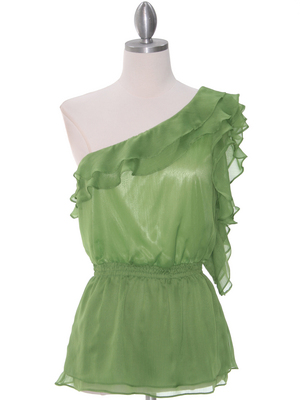 TP127 Green One Shoulder Top, Green