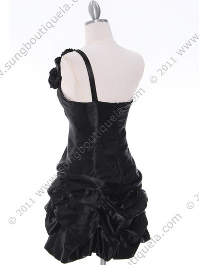 U709 Black One Shoulder Cocktail Dress - Black, Back View Medium