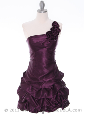 U709 Purple One Shoulder Cocktail Dress, Purple