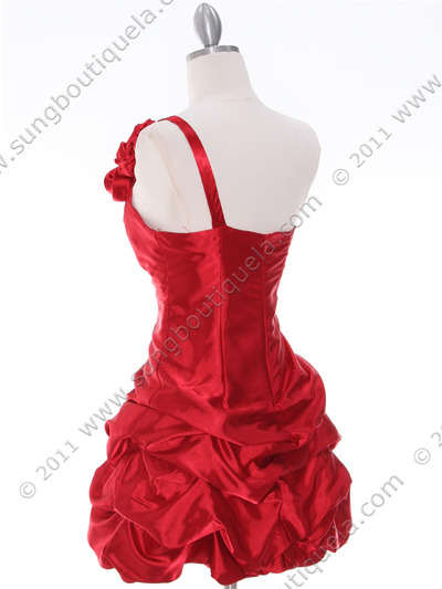 U709 Red One Shoulder Cocktail Dress - Red, Back View Medium